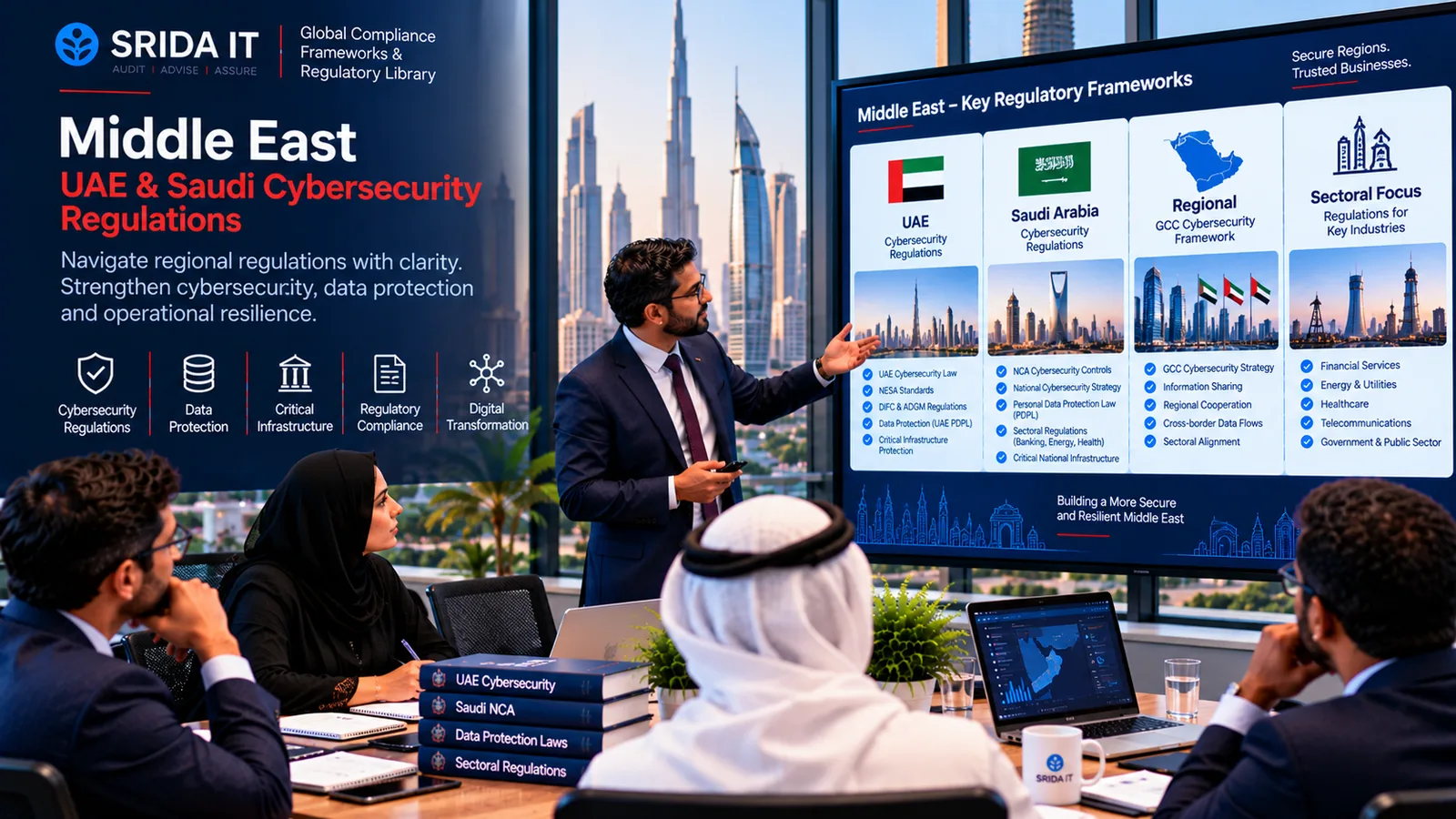Middle East cybersecurity and compliance briefing (conceptual illustration)